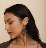 Engraved leather leaf earrings