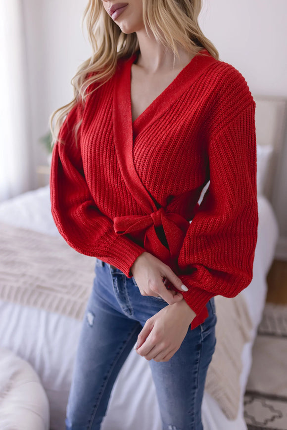 Be merry red wrap sweater
