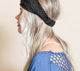 Boho stretch lace headband in black