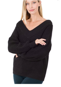 Waffle knit sweater in black