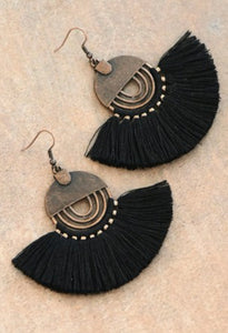 Black Fringe fan earrings