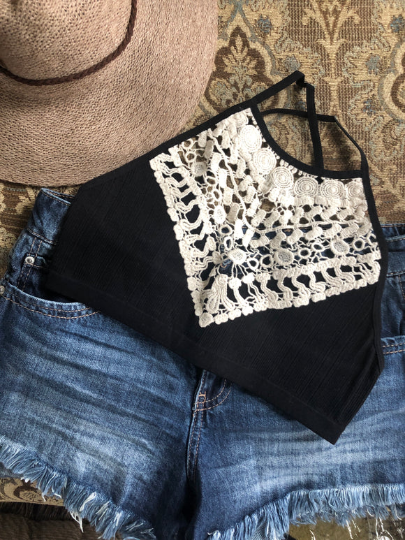 Crochet high neck bralette - BLACK
