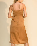 Satin slip dress in copper